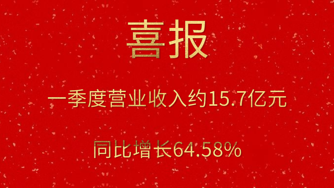 公司一季度實現(xiàn)營業(yè)收入約15.7億元，同比增長64.58%